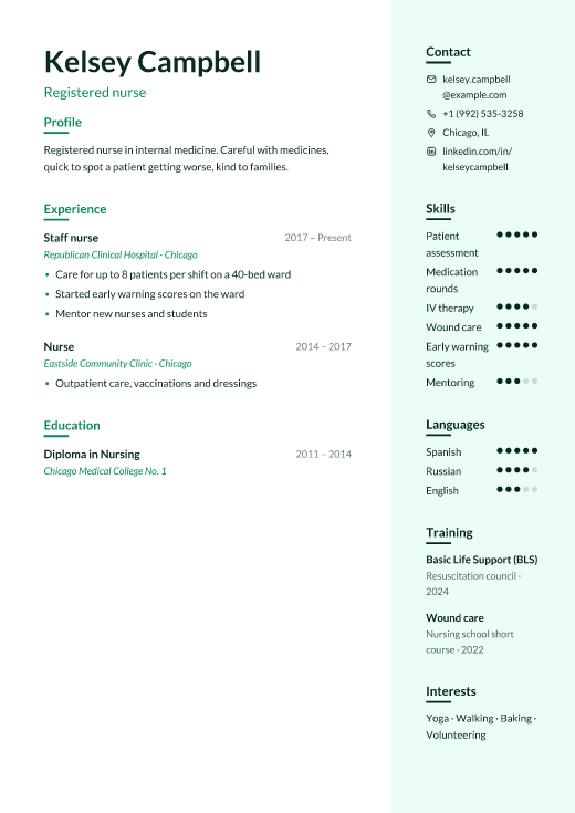 Registered nurse resume template, Remedy design