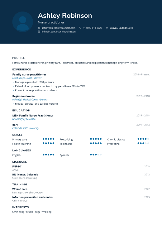 Nurse practitioner resume template, Rounds design