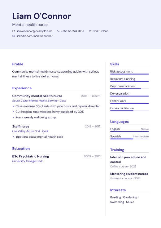 Mental health nurse resume template, Mercy design