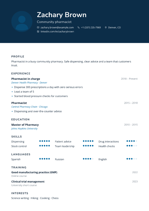 Community pharmacist resume template, Rounds design