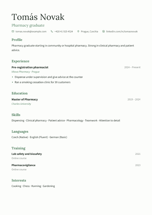 Pharmacy graduate resume template, Calm design
