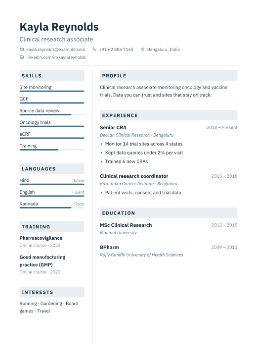 Clinical research associate resume template, Lab design