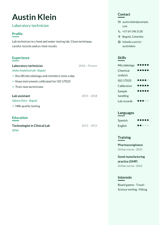 Laboratory technician resume template, Remedy design