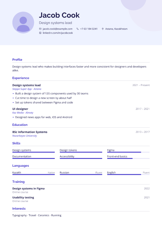 Design systems lead resume template, Spotlight design