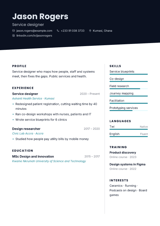 Service designer resume template, Neon design