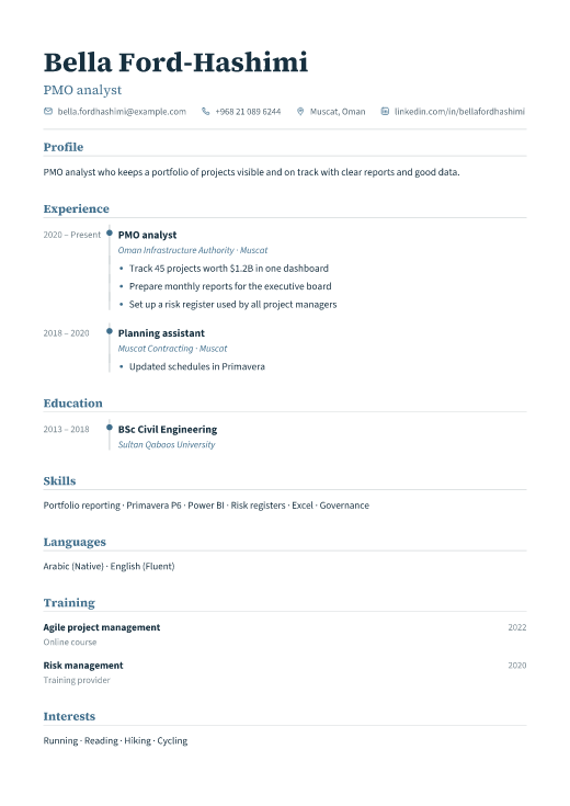 PMO analyst resume template, Registry design