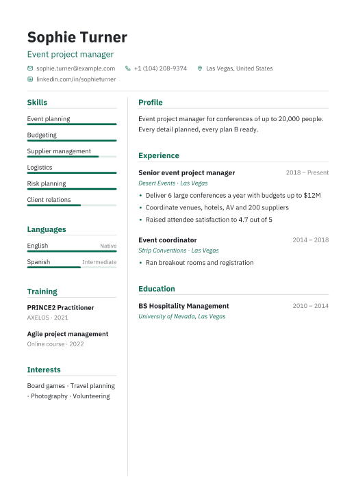 Event project manager resume template, Treasury design