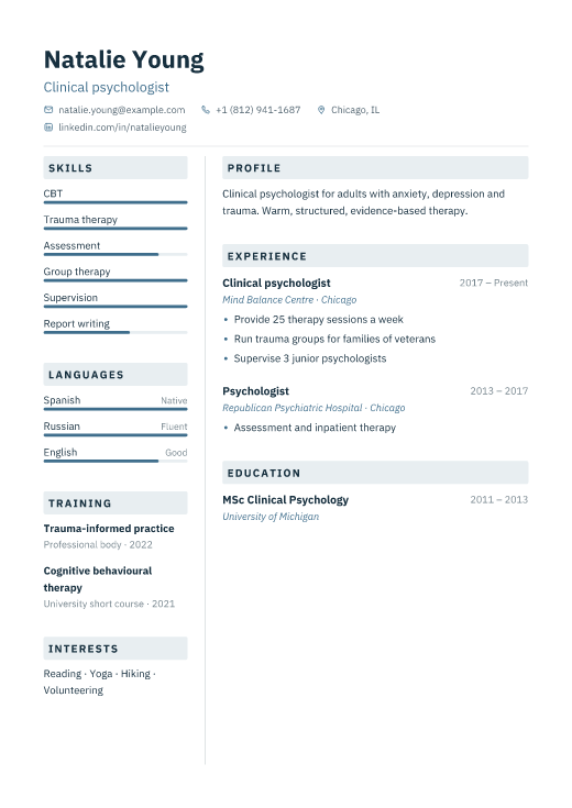 Clinical psychologist resume template, Lab design