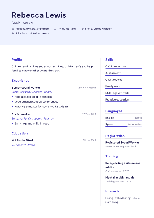 Social worker resume template, Mercy design