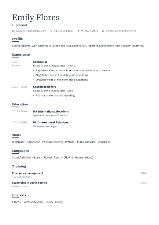 Diplomat resume template, Ledger design