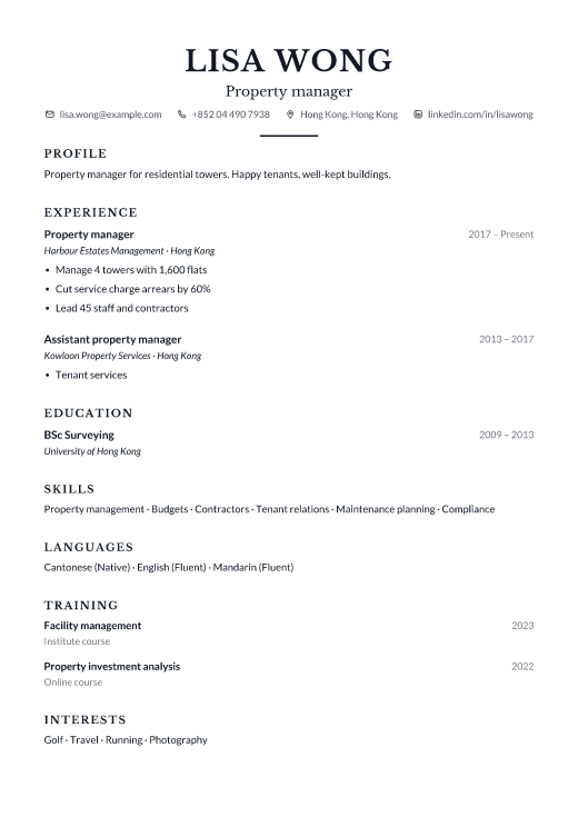Property manager resume template, Counsel design