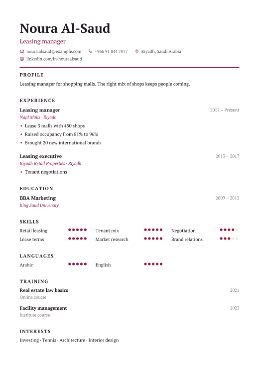 Leasing manager resume template, Charter design