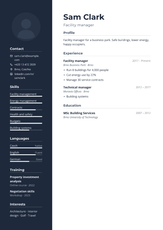 Facility manager resume template, Boardroom design