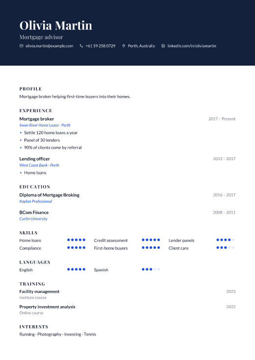 Mortgage advisor resume template, Embassy design
