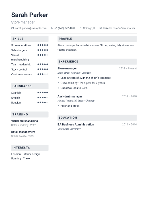 Store manager resume template, Toolbox design