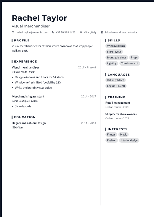 Visual merchandiser resume template, Forge design