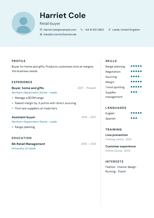 Retail buyer resume template, Crew design