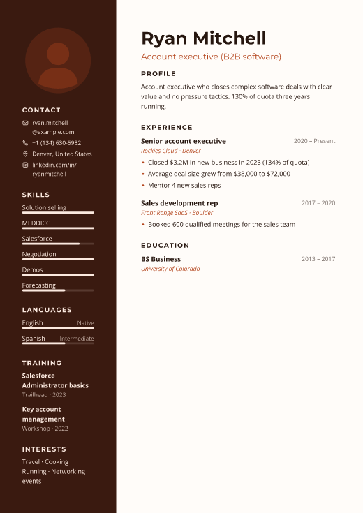 Account executive (B2B software) resume template, Site design