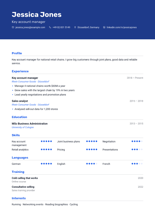 Key account manager resume template, Route design