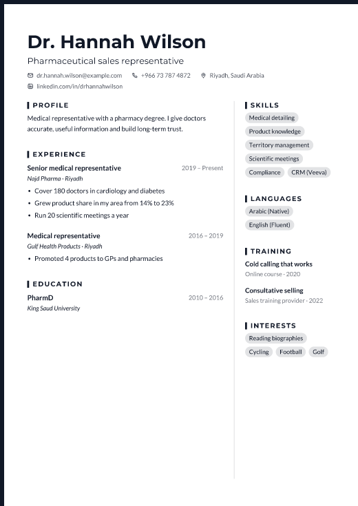 Pharmaceutical sales representative resume template, Forge design