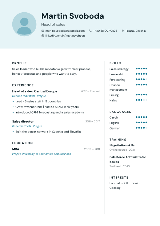 Head of sales resume template, Crew design