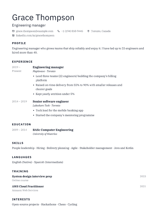 Engineering manager resume template, Shell design