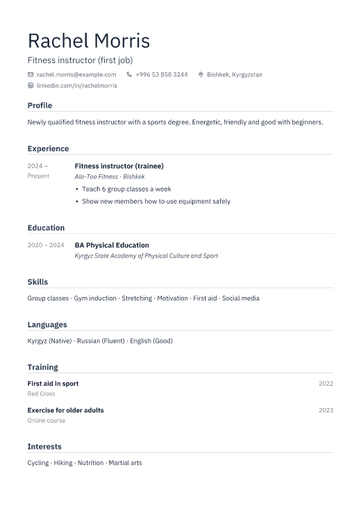 Fitness instructor (first job) resume template, Depot design
