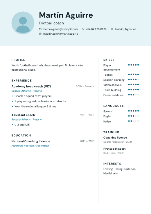 Football coach resume template, Crew design
