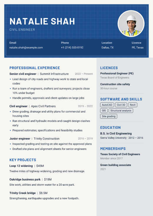 Civil engineer resume template, Blueprint design