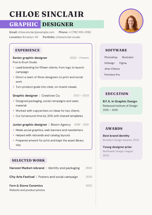 Graphic designer resume template, Pastel Studio design