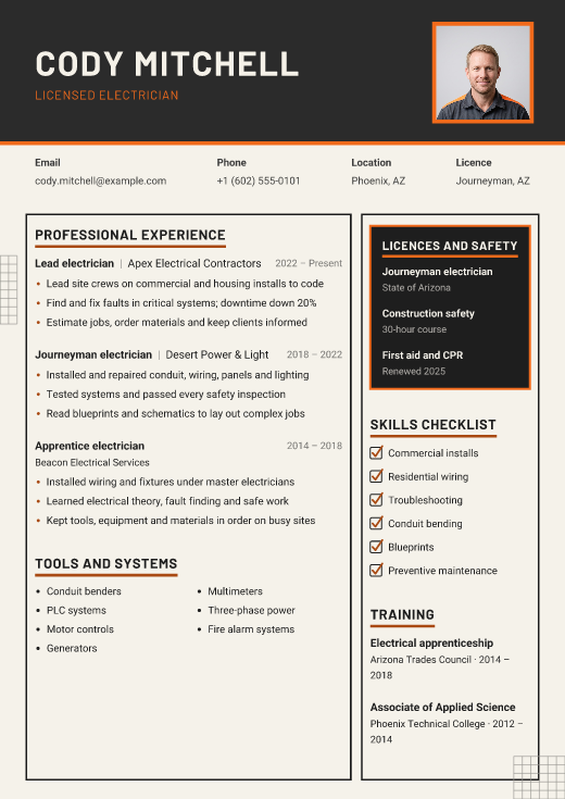 Licensed electrician resume template, Spark design