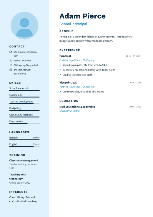 School principal resume template, Ward design