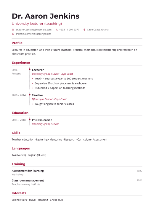 University lecturer (teaching) resume template, Pulse design