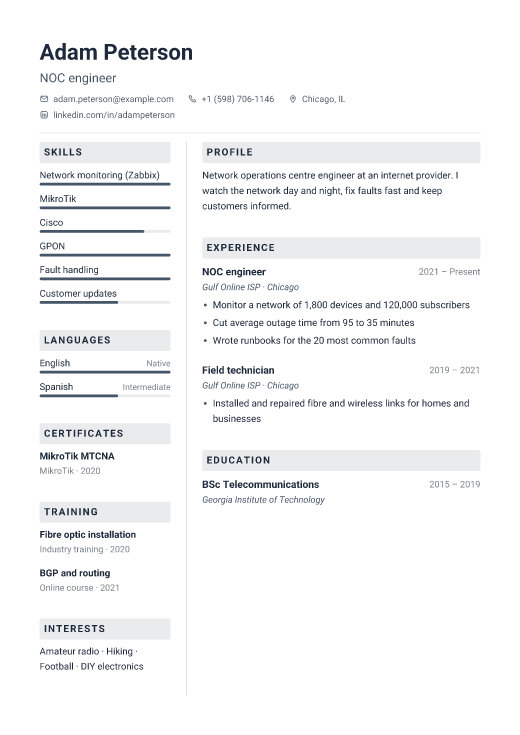 NOC engineer resume template, Kernel design