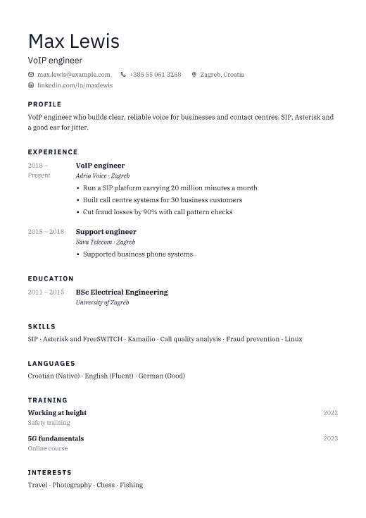 VoIP engineer resume template, Shell design