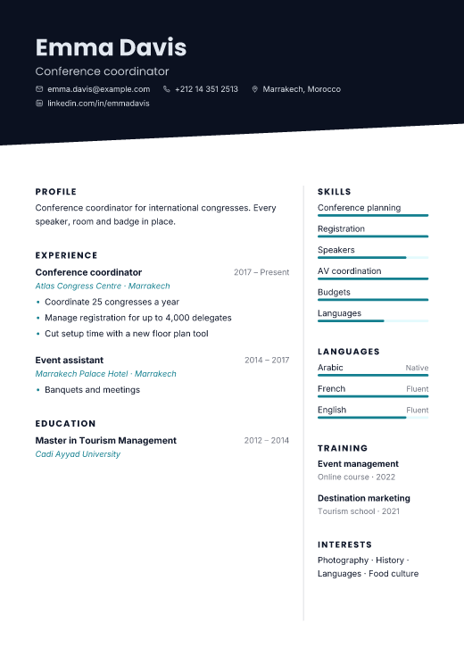 Conference coordinator resume template, Neon design