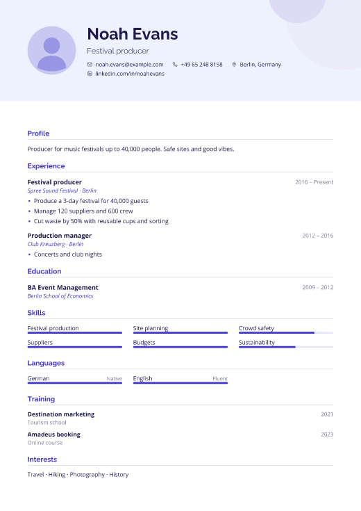 Festival producer resume template, Spotlight design