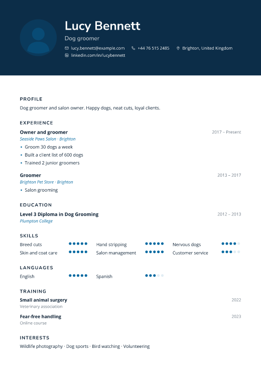 Dog groomer resume template, Rounds design