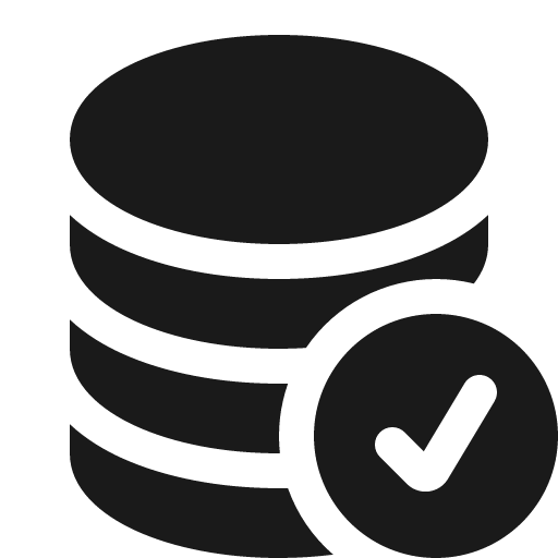 Database fill check icon, solid style, from Bootstrap Icons