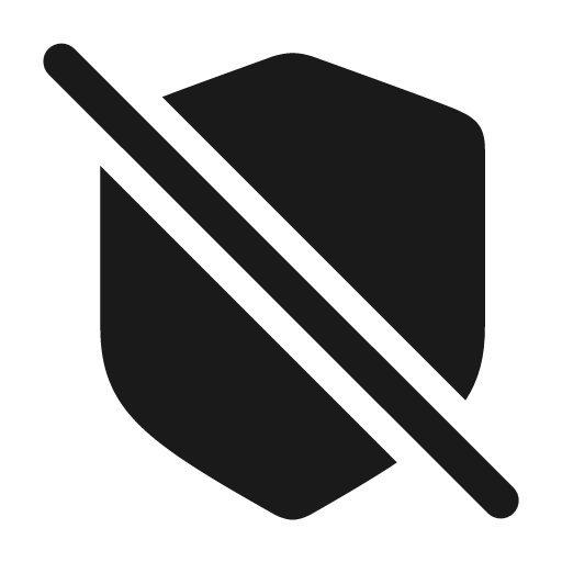 Shield slash fill icon, filled style, from Framework7 Icons