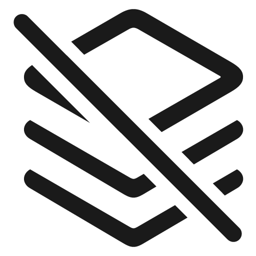 Square stack 3d up slash icon, solid style, from Framework7 Icons