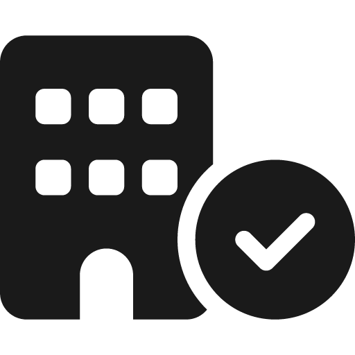 Building circle check icon, solid style, from Font Awesome 6 Solid