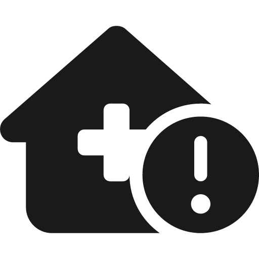 House medical circle exclamation icon, solid style, from Font Awesome 6 Solid