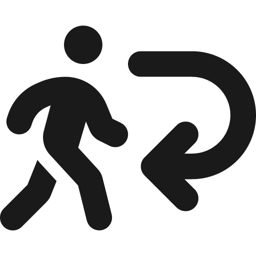 Person walking arrow loop left icon, solid style, from Font Awesome 6 Solid