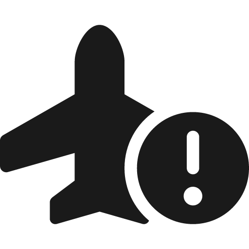 Plane circle exclamation icon, solid style, from Font Awesome 6 Solid