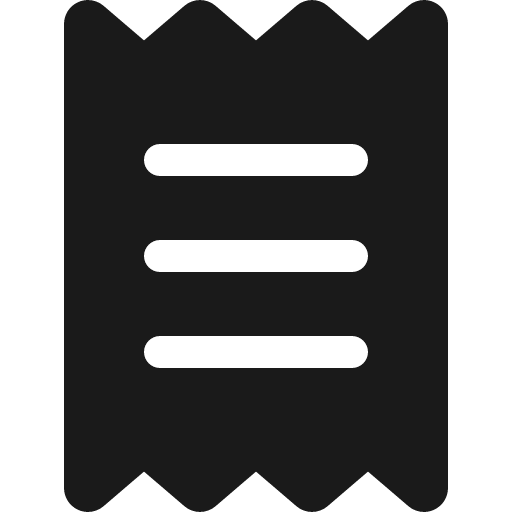 Receipt icon, solid style, from Font Awesome 6 Solid
