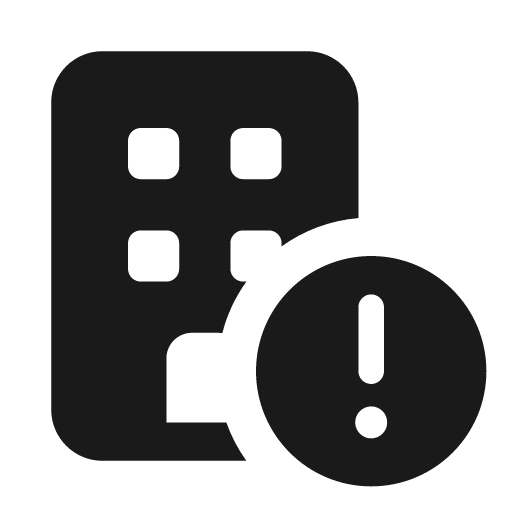 Building circle exclamation icon, solid style, from Font Awesome Solid