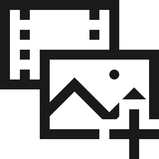 Media add icon, solid style, from Fluent UI MDL2