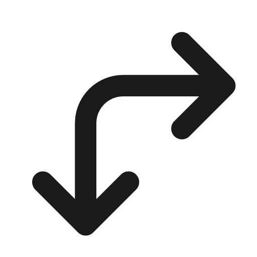 Arrow turn bidirectional down right 24 filled icon, filled style, from Fluent UI System Icons