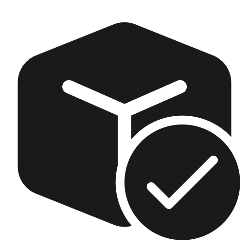 Cube checkmark 28 filled icon, filled style, from Fluent UI System Icons